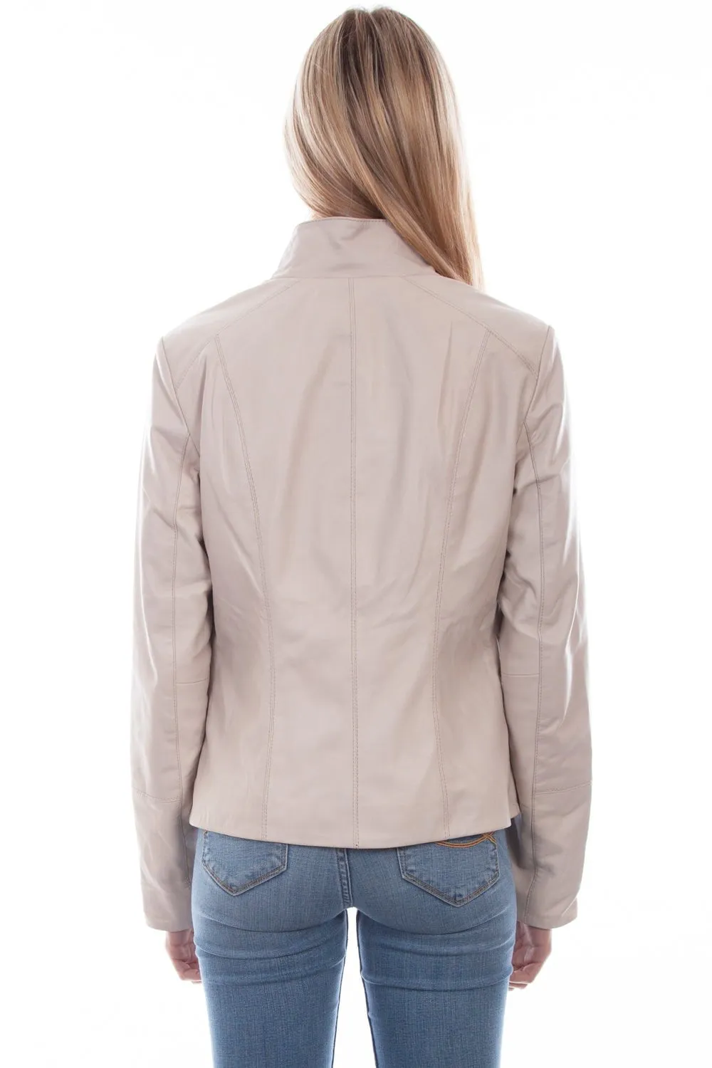 Scully Womens Beige Leather Zip Stand Up Jacket