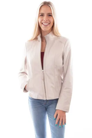 Scully Womens Beige Leather Zip Stand Up Jacket