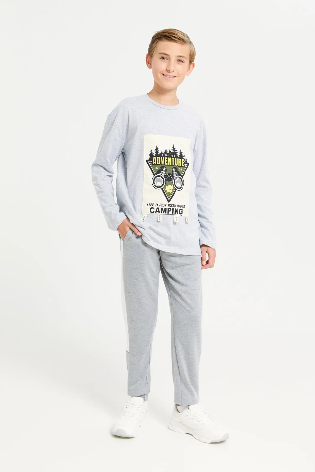 Senior Boys Grey Adventure Print T-Shirt