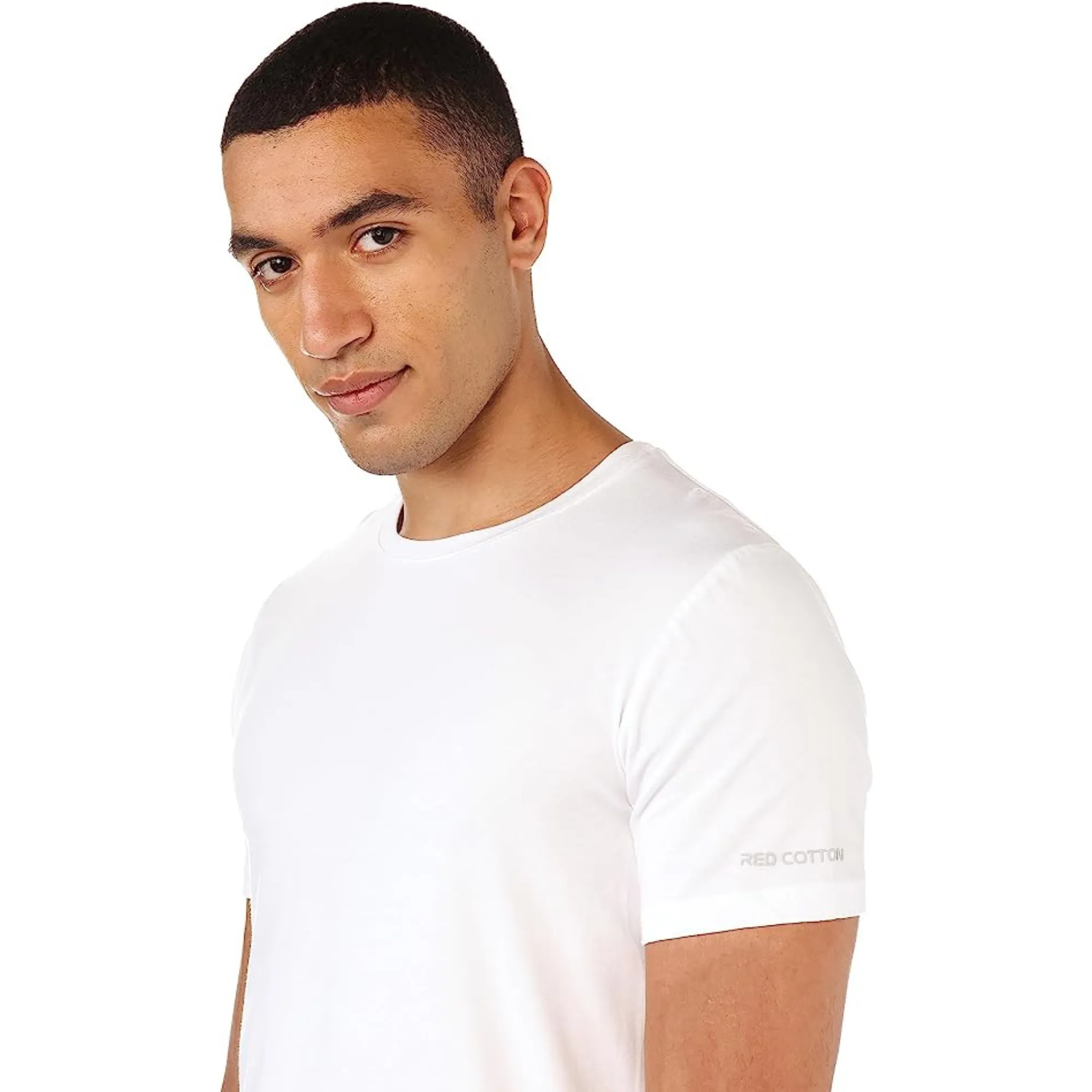 Short Sleeve Undershirt For Men Round Neck - White