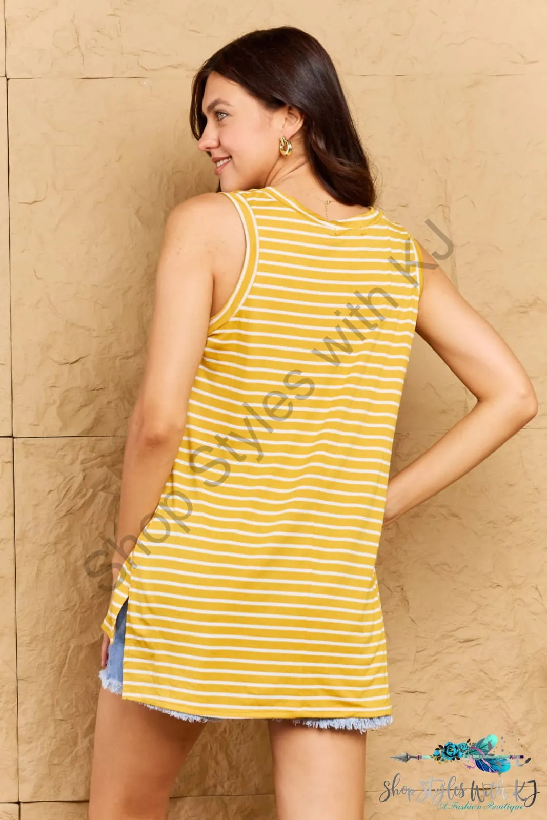 Talk To Me Striped Sleeveless V-Neck Top