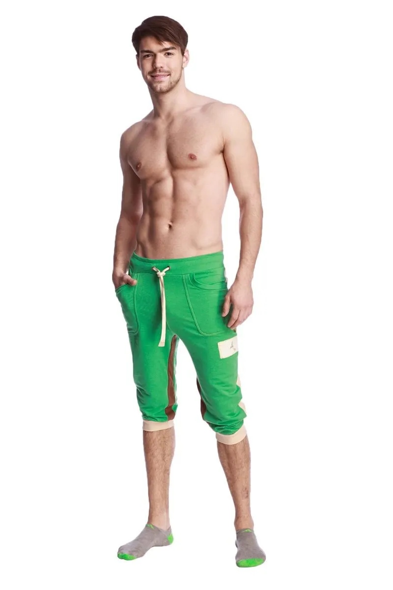 Tri-Color Edge Cuffed Yoga Pants (Bamboo Green w/Sand & Chocolate)