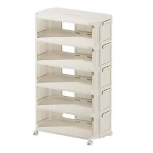 Urbane Home Portable 5 Layer Shoe Storage Organizer| Easy to Installation Detachable | Footwear Organiser with Wheel |Door-Entrance Living-Room Balcony Decor| 203-5LA| White