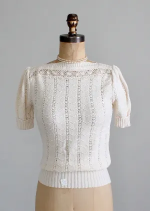 Vintage 1970s Pointelle and Crochet Sweater