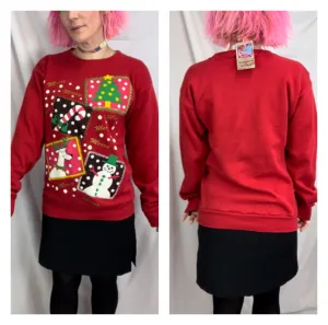 Vintage 80s 90s | Red Puffy Paint Glitter Tacky Ugly Christmas Sweater | M