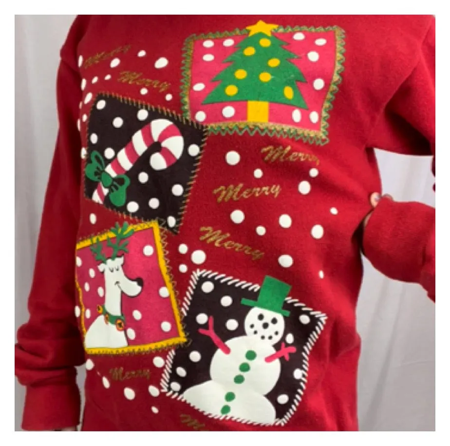 Vintage 80s 90s | Red Puffy Paint Glitter Tacky Ugly Christmas Sweater | M