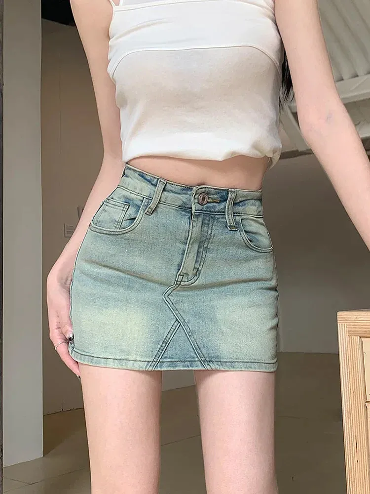 Vintage High Waist Fashion Washed Jeans Skirt