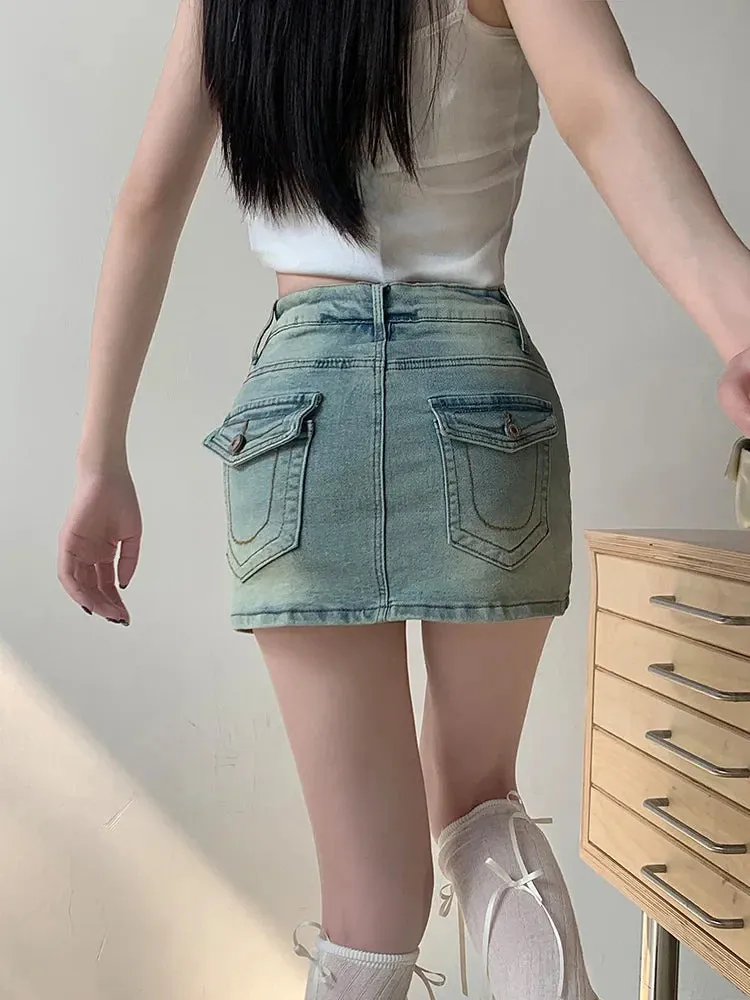 Vintage High Waist Fashion Washed Jeans Skirt