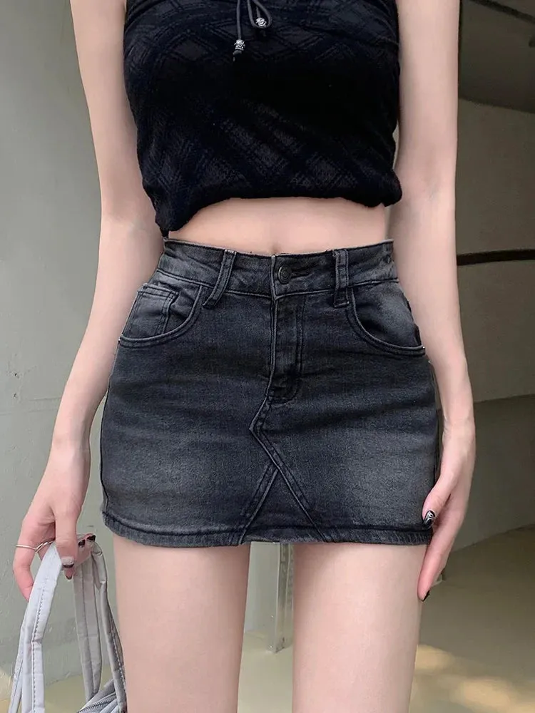 Vintage High Waist Fashion Washed Jeans Skirt