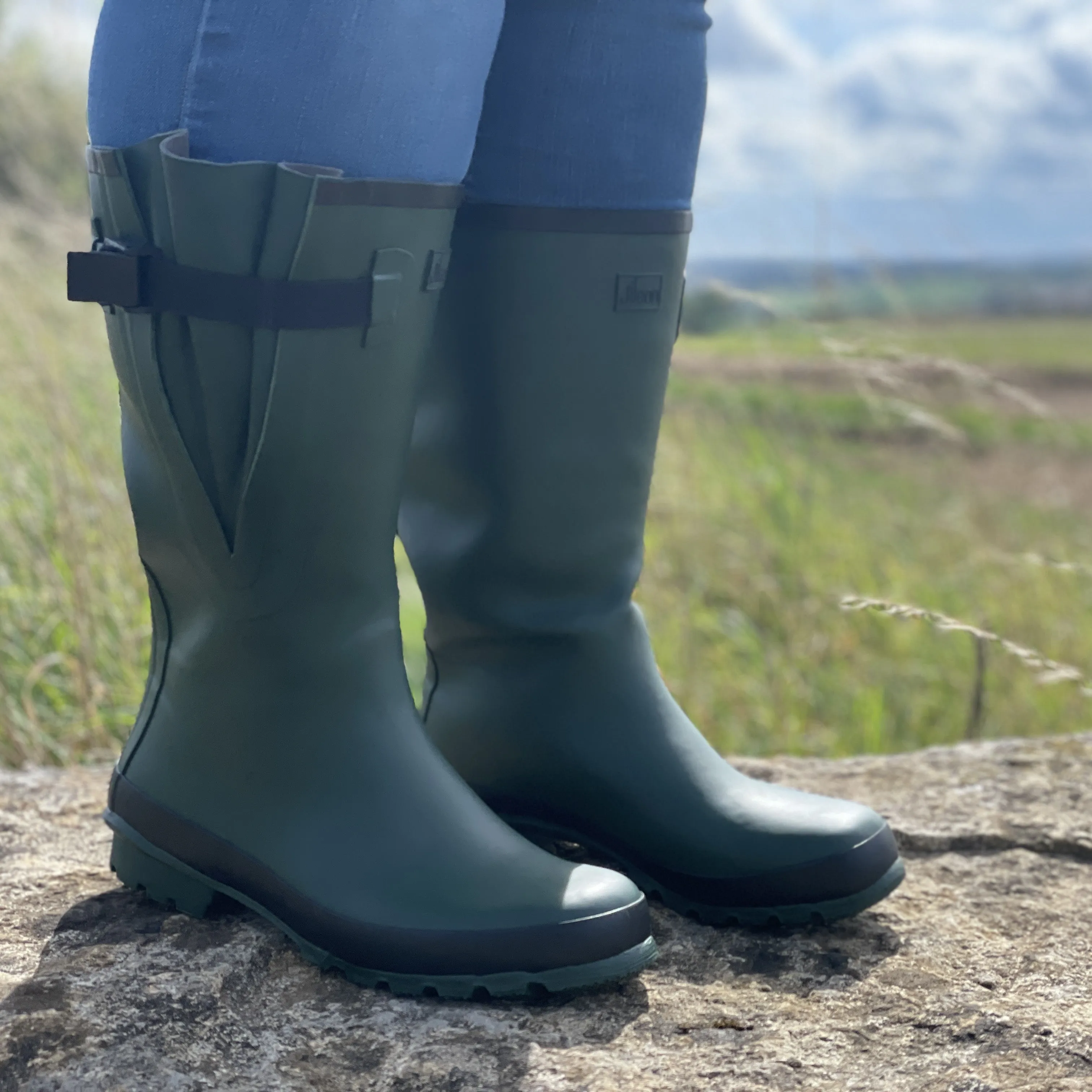 Wide Calf Rain Boots - 15 to 19 inch calf - Green - Regular Width in Ankle