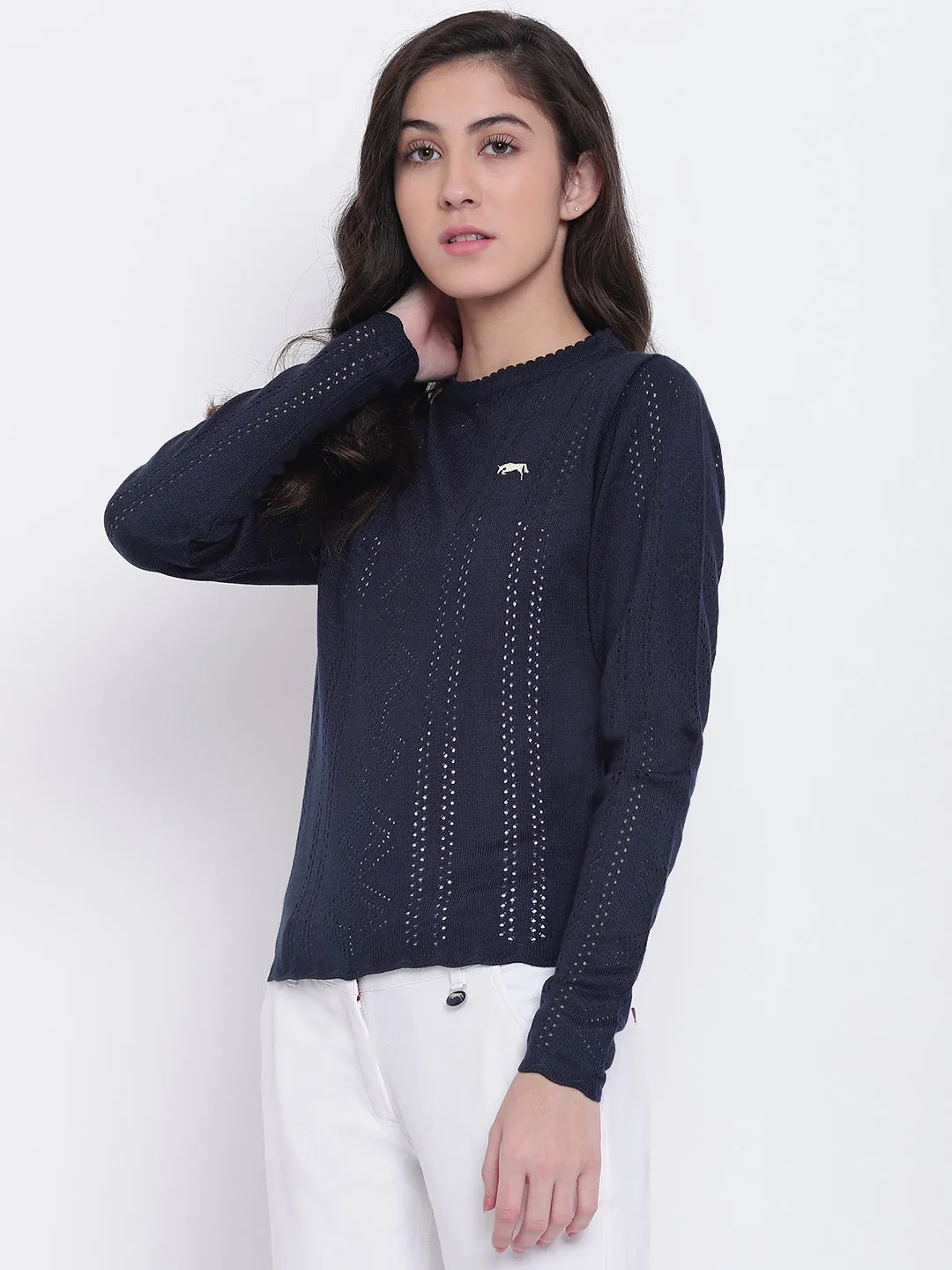 Women Navy Blue Casual Sweaters