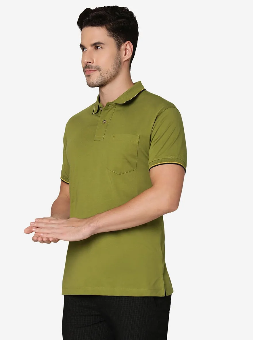 Woodbine Green Solid Slim Fit Polo T-Shirt | Greenfibre